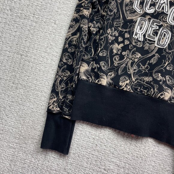 Y2K 90s Women's L Red by Marc Ecko Graphic Logo Hoodie Goth Emo Skull Rose AOP - Picture 13 of 15